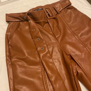 Faux Leather Ankle Cropped Trousers